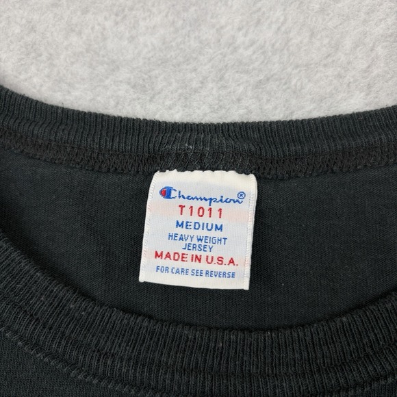 Vintage Champion T Shirt Mens Medium Black T1011 Heavy Cotton Blank 90s USA Made - Picture 2 of 8
